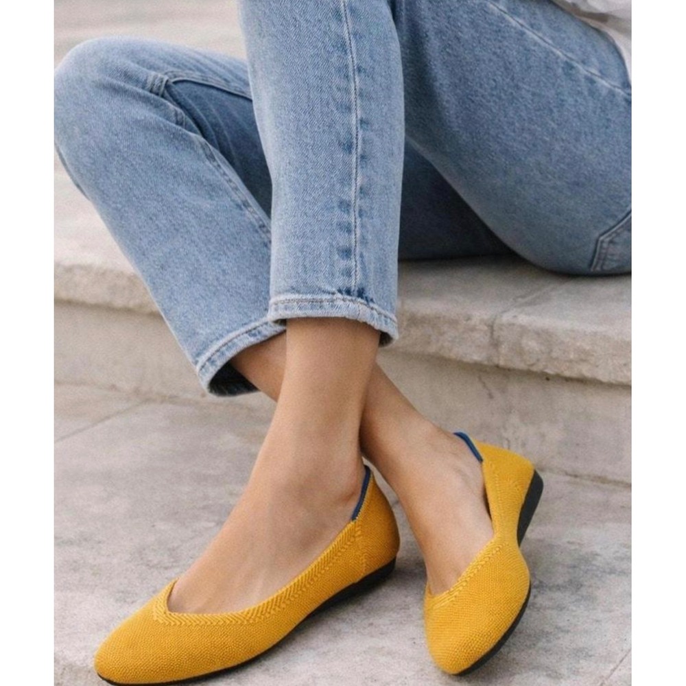 Rothy's Yellow Knit Flats with Blue Trim